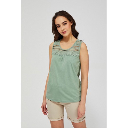 Bawełniany t-shirt damski z ażurowym wzorem - zielony ze sklepu 5.10.15 w kategorii Bluzki damskie - zdjęcie 169689951