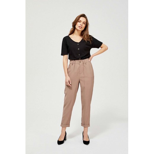 Spodnie damskie z marszczona talią - brązowe 7/8 ze sklepu 5.10.15 w kategorii Spodnie damskie - zdjęcie 169689981