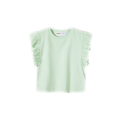 Dziewczęca bluzka z krótkim rękawem i falbanką- zielona ze sklepu 5.10.15 w kategorii Bluzki dziewczęce - zdjęcie 169690121
