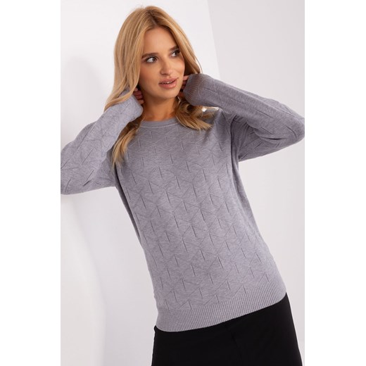 Szary sweter damski klasyczny z okrągłym dekoltem ze sklepu 5.10.15 w kategorii Swetry damskie - zdjęcie 169690172