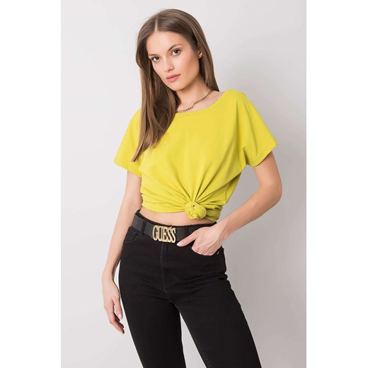 T-shirt damski z dekoltem z tyłu limonkowy ze sklepu 5.10.15 w kategorii Bluzki damskie - zdjęcie 169690412