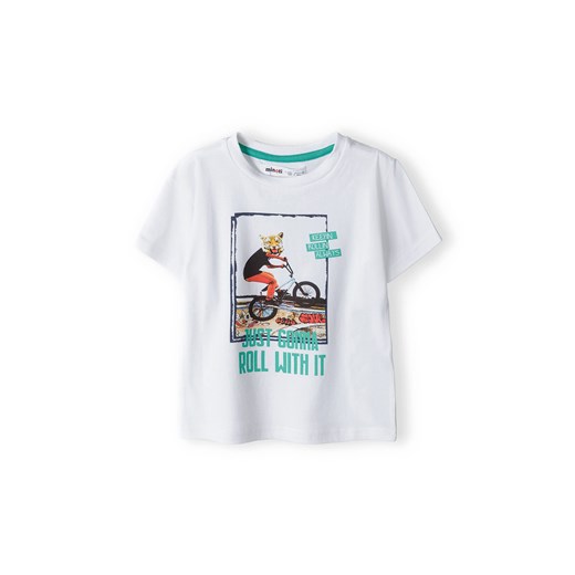 Biała koszulka bawełniana chłopięca z nadrukiem ze sklepu 5.10.15 w kategorii Koszulki niemowlęce - zdjęcie 169690480