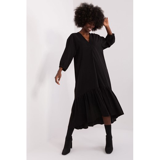 Czarna luźna sukienka damska z falbaną ZULUNA ze sklepu 5.10.15 w kategorii Sukienki - zdjęcie 169690834