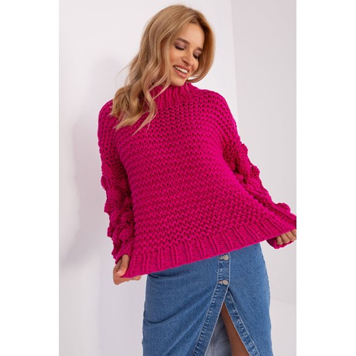 Fuksjowy sweter oversize z bufiastym rękawem ze sklepu 5.10.15 w kategorii Swetry damskie - zdjęcie 169690853