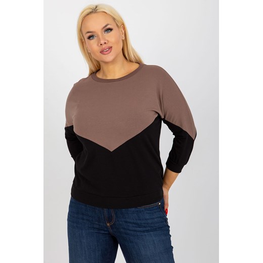 Brązowo-czarna bawełniana bluzka plus size basic ze sklepu 5.10.15 w kategorii Bluzki damskie - zdjęcie 169690921