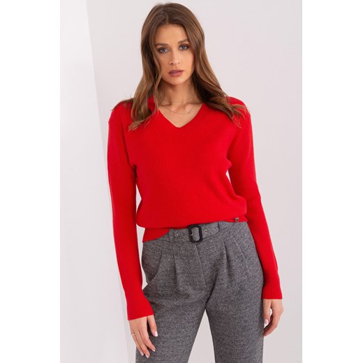 Sweter z dzianiny z wiskozą czerwony ze sklepu 5.10.15 w kategorii Swetry damskie - zdjęcie 169691251
