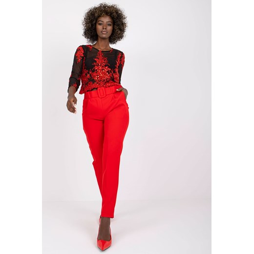 Czerwone spodnie eleganckie z paskiem Giulia ze sklepu 5.10.15 w kategorii Spodnie damskie - zdjęcie 169691383