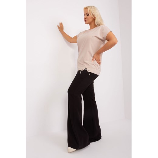 Beżowa bluzka damska plus size z krótkim rękawem ze sklepu 5.10.15 w kategorii Bluzki damskie - zdjęcie 169691402