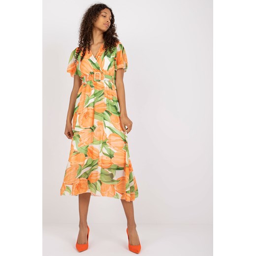 Sukienka z krótkim rękawem w pomarańczowe tulipany Italy Moda one size 5.10.15