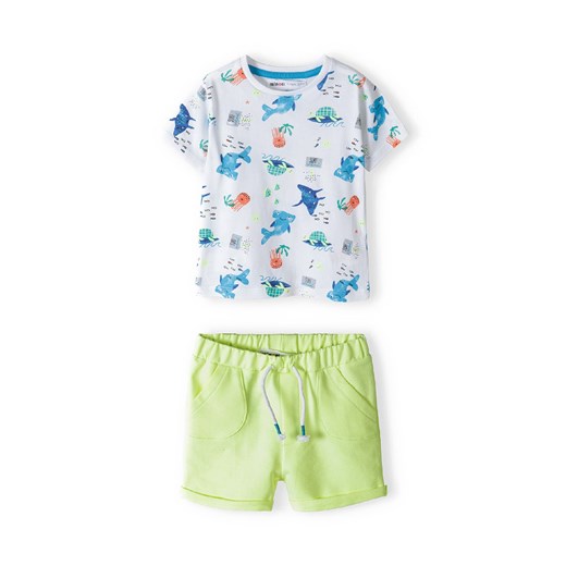Komplet niemowlęcy- bawełniany t-shirt + zielone spodenki ze sklepu 5.10.15 w kategorii Komplety niemowlęce - zdjęcie 169691972