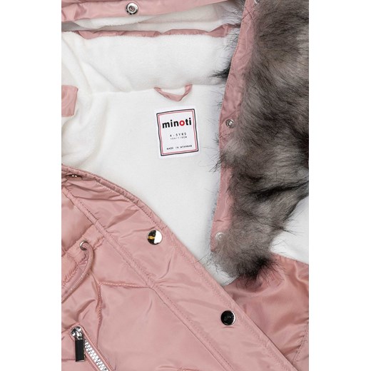 Płaszcz zimowy niemowlęcy różowy z futrzanym kapturem Minoti 86/92 5.10.15