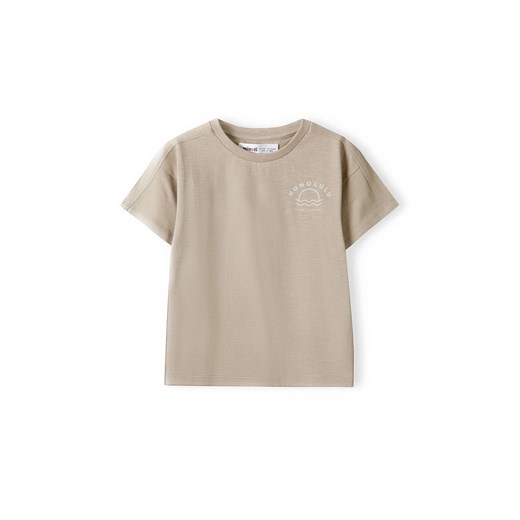 Beżowy t-shirt bawełniany dla chłopca z napisami ze sklepu 5.10.15 w kategorii T-shirty chłopięce - zdjęcie 169692223