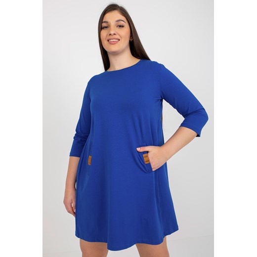 Kobaltowa mini sukienka plus size z kieszeniami Dalenne ze sklepu 5.10.15 w kategorii Sukienki - zdjęcie 169692332