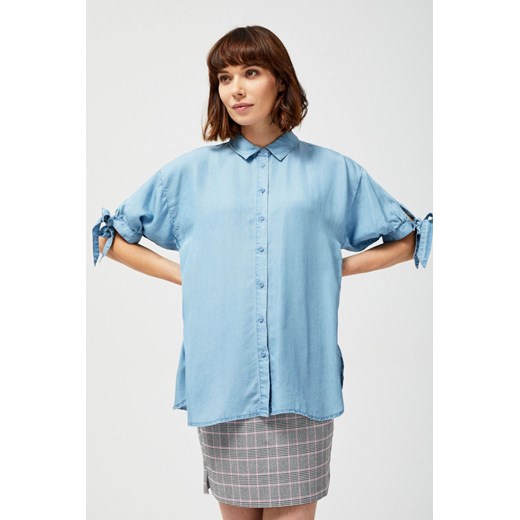 Koszula damska z marszczonymi rękawami niebieska - lyocell ze sklepu 5.10.15 w kategorii Koszule damskie - zdjęcie 169692340