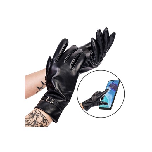 Ocieplane rękawiczki damskie ze skóry naturalnej ze sprzączką  - Rovicky ze sklepu 5.10.15 w kategorii Rękawiczki damskie - zdjęcie 169692580