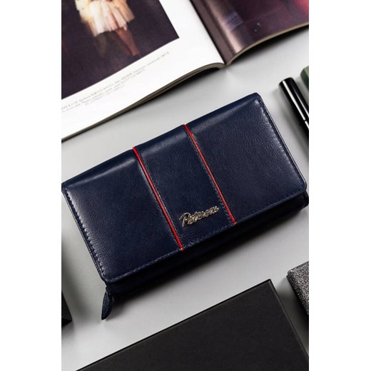 Granatowy duży, skórzany portfel damski na zatrzask — Peterson ze sklepu 5.10.15 w kategorii Portfele damskie - zdjęcie 169692671