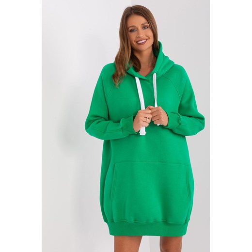 Długa bluza kangurka z kapturem i ociepleniem zielony ze sklepu 5.10.15 w kategorii Bluzy damskie - zdjęcie 169692803