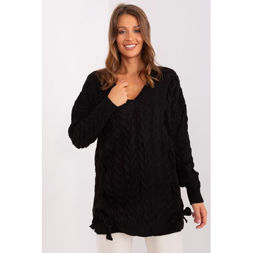 Czarny długi sweter z warkoczami ze sklepu 5.10.15 w kategorii Swetry damskie - zdjęcie 169693080
