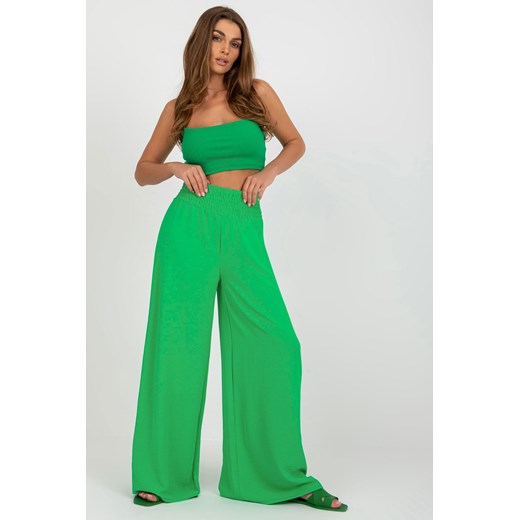 Zielone letnie spodnie z materiału z szeroką nogawką Italy Moda one size 5.10.15