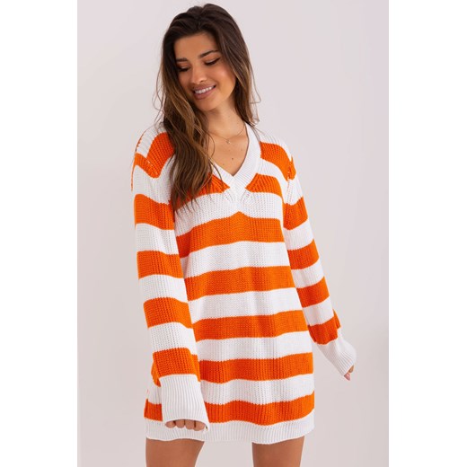 Pomarańczowo-ecru długi sweter damski oversize z wełnaą ze sklepu 5.10.15 w kategorii Swetry damskie - zdjęcie 169693332