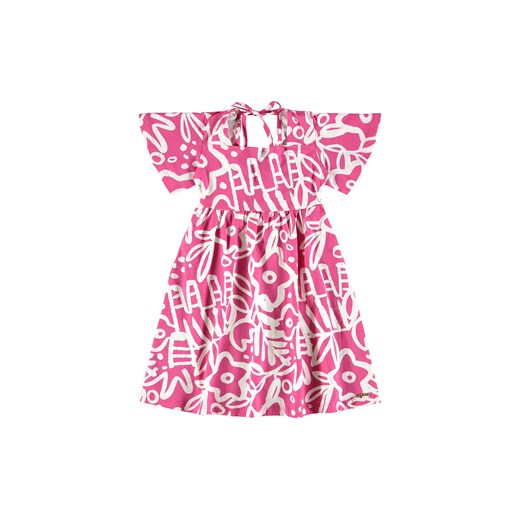 Różowo-biała bawełniana sukienka dziewczęca z ozdobnym wiązaniem na plecach ze sklepu 5.10.15 w kategorii Sukienki dziewczęce - zdjęcie 169693360