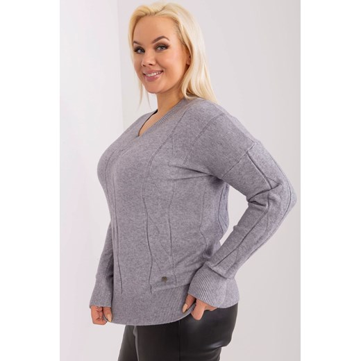 Sweter plus size z dekoltem V szary XL/XXL 5.10.15