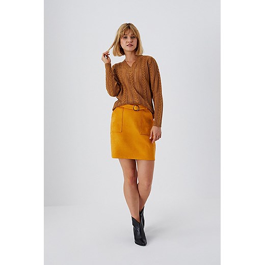 Trapezowa spódnica damska z kieszeniami - żółta ze sklepu 5.10.15 w kategorii Spódnice - zdjęcie 169693493