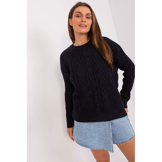 Czarny sweter z warkoczami i długim rękawem ze sklepu 5.10.15 w kategorii Swetry damskie - zdjęcie 169693952