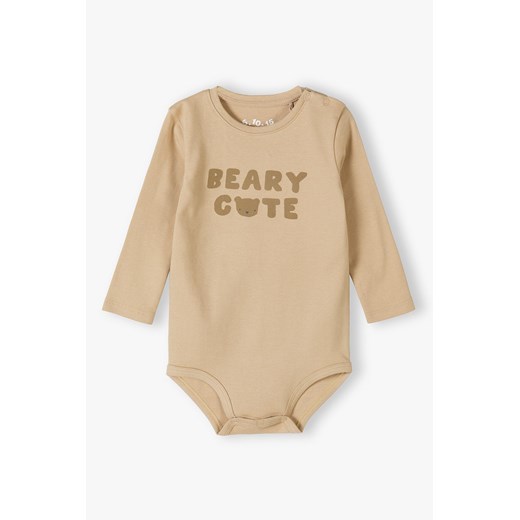 Beżowe bawełniane body niemowlęce - długi rękaw - Beary Cute ze sklepu 5.10.15 w kategorii Body niemowlęce - zdjęcie 169694054