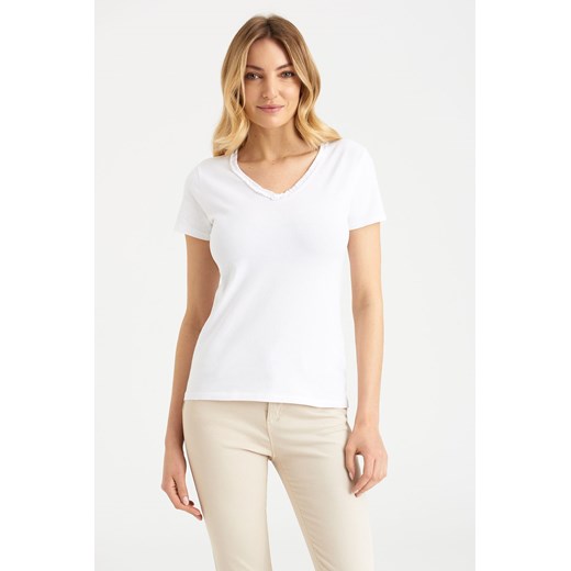 T-shirt damski z dekoltem w serek biały ze sklepu 5.10.15 w kategorii Bluzki damskie - zdjęcie 169694254