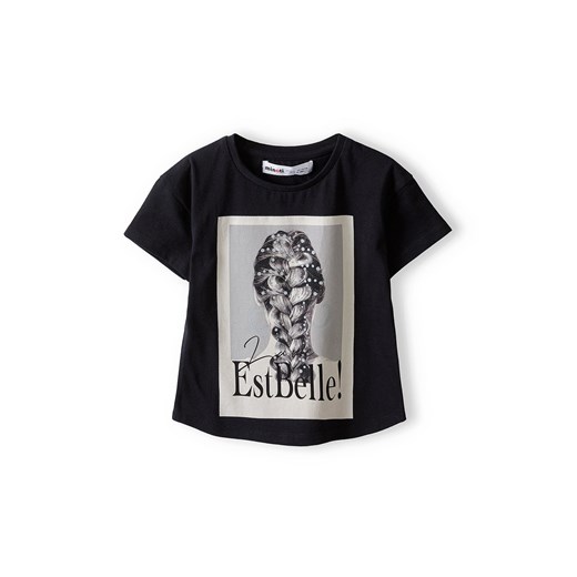 Bawełniana koszulka dla dziewczynki z nadrukiem- czarna ze sklepu 5.10.15 w kategorii Bluzki dziewczęce - zdjęcie 169694340