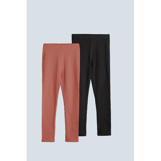 Prążkowane leginsy dziewczęce - czarne i brązowe - Limited Edition ze sklepu 5.10.15 w kategorii Spodnie dziewczęce - zdjęcie 169694404