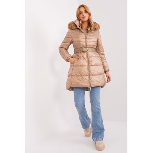 Pikowana kurtka zimowa z paskiem ciemny bezowy ze sklepu 5.10.15 w kategorii Kurtki damskie - zdjęcie 169694651