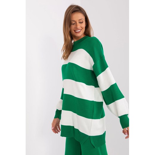 Zielono-ecru sweter oversize w szerokie paski one size 5.10.15