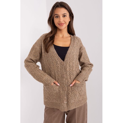 Sweter rozpinany w warkocze z kieszeniami ciemny bezowy ze sklepu 5.10.15 w kategorii Swetry damskie - zdjęcie 169694961