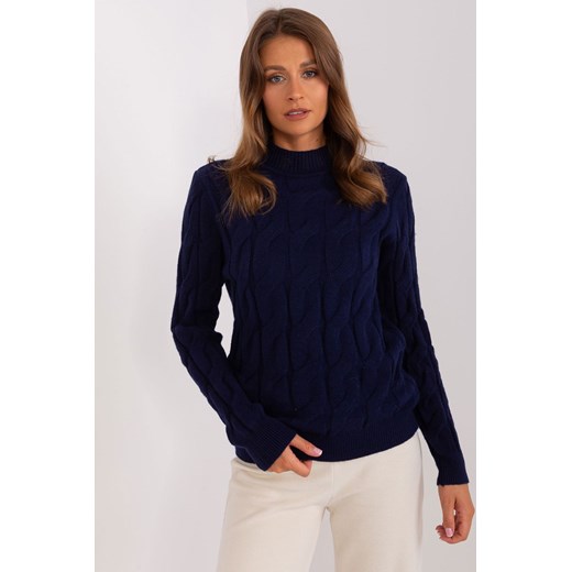Granatowy sweter z warkoczami i półgolfem ze sklepu 5.10.15 w kategorii Swetry damskie - zdjęcie 169695253