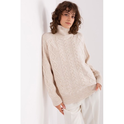 Jasnobeżowy damski sweter z warkoczami i golfem ze sklepu 5.10.15 w kategorii Swetry damskie - zdjęcie 169695464