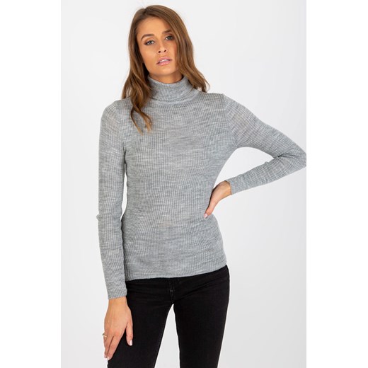 Szary melanżowy damski sweter z golfem w prążek ze sklepu 5.10.15 w kategorii Swetry damskie - zdjęcie 169695602