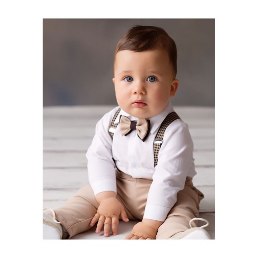 Elegancki zestaw HENRYK dla chłopca - koszulo-body + spodnie + szelki+ mucha ze sklepu 5.10.15 w kategorii Ubranka do chrztu - zdjęcie 169695800