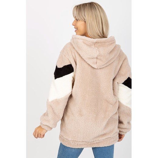 Ecru-beżowa rozpinana bluza miś z kapturem RUE PARIS S/M 5.10.15