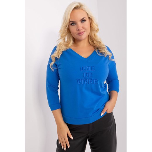 Bluzka plus size z dekoltem v z bawełny ciemny niebieski ze sklepu 5.10.15 w kategorii Bluzki damskie - zdjęcie 169695883