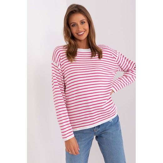 Damski sweter oversize w paski biało-różowy one size 5.10.15