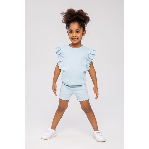 Dziewczęca bluzka z krótkim rękawem i falbanką- błękitna ze sklepu 5.10.15 w kategorii Bluzki dziewczęce - zdjęcie 169696090