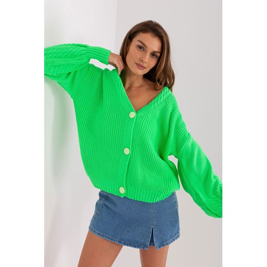 Fluo zielony sweter damski rozpinany z dużymi guzikami ze sklepu 5.10.15 w kategorii Swetry damskie - zdjęcie 169696364