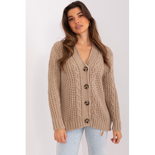 Ciemnobeżowy sweter rozpinany z guzikami ze sklepu 5.10.15 w kategorii Swetry damskie - zdjęcie 169696934