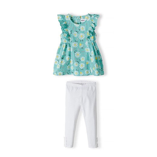 Komplet niemowlęcy - zielona bluzka w kwiaty + białe legginsy ze sklepu 5.10.15 w kategorii Komplety niemowlęce - zdjęcie 169697000