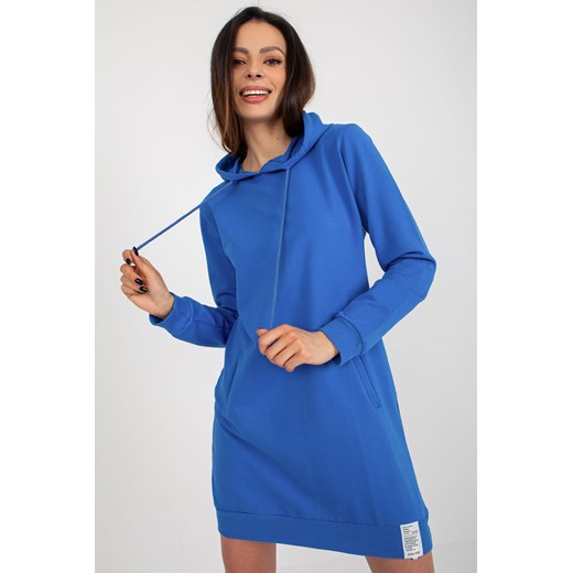 Ciemnoniebieska dresowa sukienka basic z kapturem ze sklepu 5.10.15 w kategorii Sukienki - zdjęcie 169697060