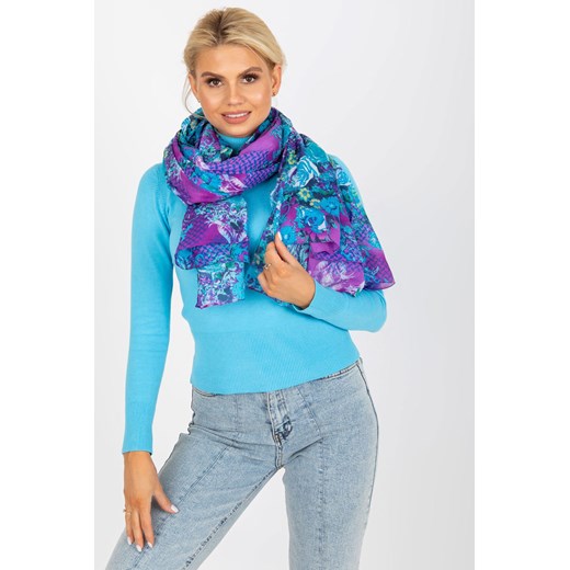 Fioletowo-niebieska damska chusta z bawełny ze sklepu 5.10.15 w kategorii Szaliki i chusty damskie - zdjęcie 169697124