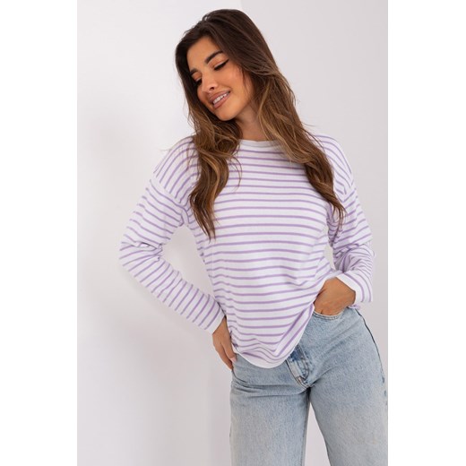 Biało-jasnofioletowy sweter oversize z wełną ze sklepu 5.10.15 w kategorii Swetry damskie - zdjęcie 169697553