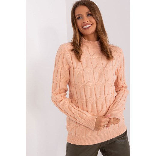 Damski sweter z warkoczami brzoskwiniowy ze sklepu 5.10.15 w kategorii Swetry damskie - zdjęcie 169697560